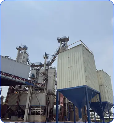 Industrial facility with silos and processing equipment